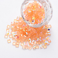 Transparent Resin Rhinestone Cabochons, Nail Art Decoration Accessories, AB Color Plated, Faceted Square, Orange, 4x4x2.5mm(MRMJ-T047-12A)