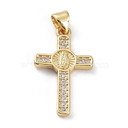 Brass Micro Pave Cubic Zirconia Pendants, Cross, Clear, Real 18K Gold Plated, Real 18K Gold Plated, 25.5x15x2mm, Hole: 3x5.5mm(ZIRC-F116-16-G)