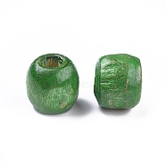 Dyed Natural Maple Wood Beads, Barrel, Lead Free, Green, 11x12mm, Hole: 3~5mm, about 1800pcs/1000g(WOOD-Q007-12mm-03-LF)