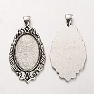 Tibetan Style Alloy Oval Pendant Cabochon Settings, Cadmium Free & Lead Free, Antique Silver, 55x29x2mm, Hole: 5x7mm, Tray: 20x30mm, about 120pcs/kg(PALLOY-J494-28AS)