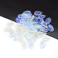 Transparent Glass Pendants, Leaf Charms, Clear AB, 18x11x3mm, Hole: 1.2mm(GLAA-YW0003-05)