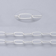 Brass Paperclip Chains, Flat Oval, Drawn Elongated Cable Chains, Soldered, Cadmium Free & Lead Free, Silver Color Plated, 9x3.5x0.7mm, about 6.56 Feet(2m)/roll(X-CHC-S008-001A-S)
