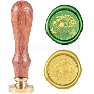 Wax Seal Stamp Set, Sealing Wax Stamp Solid Brass Head,  Wood Handle Retro Brass Stamp Kit Removable, for Envelopes Invitations, Gift Card, Mushroom Pattern, 83x22mm(AJEW-WH0208-289)