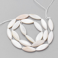 Natural Shell Beads Strands, Shuttle, White, about 21mm long, 7mm wide, 4mm thick, hole: 0.5mm, 19pcs/strand, 16 inch(PBB220Y-1)