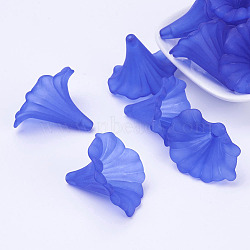 Transparent Acrylic Beads, Calla Lily, Frosted, Dyed, Blue, 40.5x33x35mm, Hole: 3mm(X-BSF796-C05)