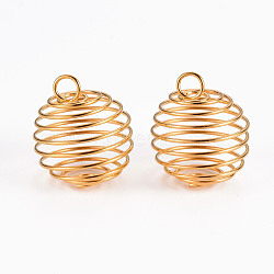 Iron Wire Pendants, Spiral Bead Cage Pendants, Round, Golden, 21x24~26mm, Hole: 5mm(IFIN-ZX041-04G)