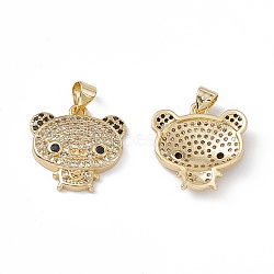 Rack Plating Brass Micro Pave Cubic Zirconia Pendants, Cadmium Free & Lead Free, Long-Lasting Plated, Bear Charm, Real 18K Gold Plated, 18x18x4mm, Hole: 3.5x5mm(KK-G451-20G)