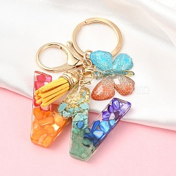 Resin Keychain, with Faux Suede Tassel Pendant & Alloy Clasps & Iron Rings, Letter W, 10cm(KEYC-YW00120-23)