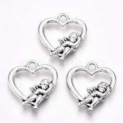 Tibetan Style Alloy Pendants, Lead Free & Cadmium Free, Heart with Angel, Antique Silver, 19.5x18x3mm, Hole: 2.5mm, about 329pcs/500g(TIBE-S323-087AS-RS)
