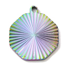 Ion Plating(IP) 304 Stainless Steel Pendants, Octagon Charm, Rainbow Color, 20x17.5x1.9mm, Hole: 1.6mm(STAS-D025-08M)