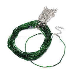 Faceted Rondelle Glass Beaded Necklace for Women, with Alloy Clasps, Green, 15.16~15.94 inch(38.5~40.5cm), 2mm(NJEW-M208-02I)