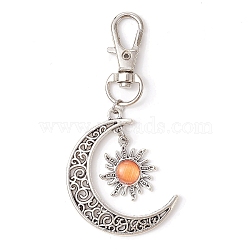 Moon & Sun Alloy Pendant Decorations, Cat Eye and Alloy Swivel Lobster Claw Clasps Charm, Antique Silver & Platinum, Light Salmon, 73mm(HJEW-JM01596-02)