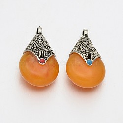 Antique Silver Tibetan Style Alloy Beeswax Teardrop Pendants, Dark Orange, 38x23x17mm, Hole: 4mm(TIBEP-E137-01)