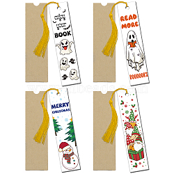 1 Set Christmas & Halloween Theme Acrylic Bookmarks, with Paper Bags and Polyester Tassel Decorations, Rectangle, Mixed Color, 120x28mm, 4pcs/set(DIY-GL0004-42A)
