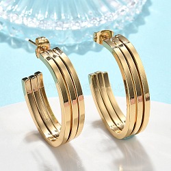 Triple C-Shaped 201 Stainless Steel Stud Earrings, with 304 Stainless Steel Pins, PVD Vacuum Plating, Long-Lasting Plated, Golden, 31x7mm(EJEW-D354-05G)