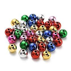 UV Plating Acrylic Beads, Iridescent, Round, Mixed Color, 10x9mm, Hole: 2mm(X-PACR-G001-01B)