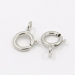 Rhodium Plated Sterling Silver Spring Ring Clasps, Platinum, 5x5x1mm, Hole: 1mm(STER-A007-29)