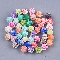 Synthetic Coral Beads, Dyed, Flower, Mixed Color, 6~7x6~7mm, Hole: 1.2mm(CORA-S027-30)