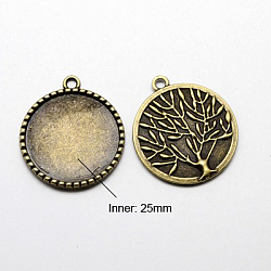 Tibetan Style Pendant Cabochon Settings, Cadmium Free & Nickel Free & Lead Free, Flat Round with Tree of life, Antique Bronze, 32x28x2mm, Hole: 2mm, Tray: 25mm(TIBEP-K020-06AB-NF)