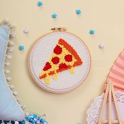 DIY Embroidery Kits, Including Printed Cotton Fabric, Embroidery Thread & Needles, Plastic Embroidery Hoops, Pizza, 200mm(PW-WG0A2AF-04)