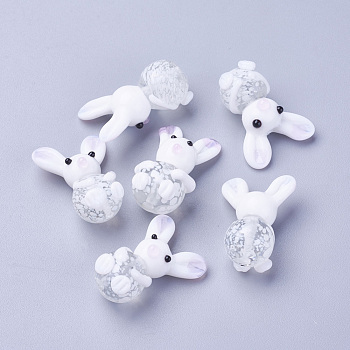 Handmade Bunny Lampwork Beads, Rabbit Beads, White, 25~29x16~20x12~13mm, Hole: 1.2mm