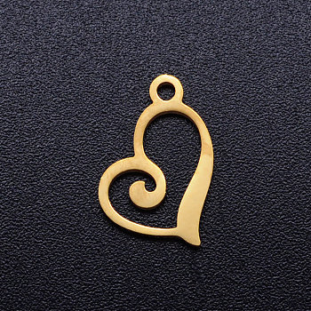 201 Stainless Steel Open Heart Charms, Hollow, Golden, 13x10x1mm, Hole: 1.4mm