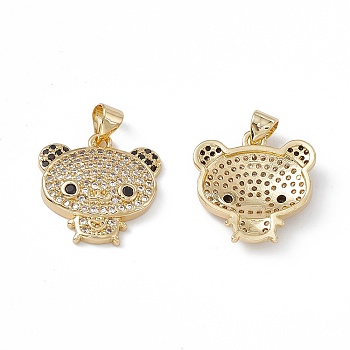 Rack Plating Brass Micro Pave Cubic Zirconia Pendants, Cadmium Free & Lead Free, Long-Lasting Plated, Bear Charm, Real 18K Gold Plated, 18x18x4mm, Hole: 3.5x5mm