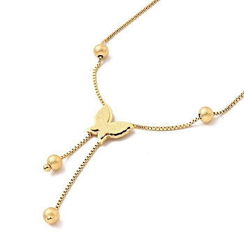 Butterfly Pendant Lariat Necklace with Box Chains, Ion Plating(IP) 304 Stainless Steel Jewelry for Women, Golden, 15.75 inch(40cm)