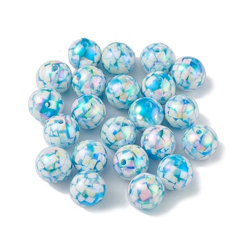 Opaque Acrylic Beads, AB Color, Round, Blue, 16x15.5mm, Hole: 2.5mm