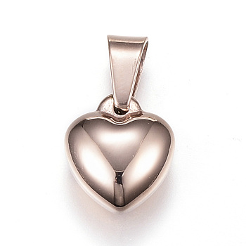304 Stainless Steel Charms, Puffed Heart, Rose Gold, 11.5x10.5x5.5mm, Hole: 7x3.5mm
