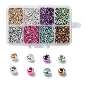 168G 8 Colors 12/0 Grade A Round Glass Seed Beads, Dyed, Mixed Color, 2.3x1.5mm, Hole: 1mm, about 21g/color, about 18100pcs/box
