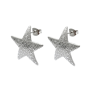 304 Stainless Steel Stud Earring Findings, with Loop, Star, 21x21.5mm, Hole: 2.5mm, Pin: 10.5x0.5mm