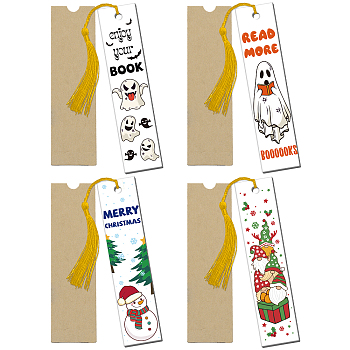 1 Set Christmas & Halloween Theme Acrylic Bookmarks, with Paper Bags and Polyester Tassel Decorations, Rectangle, Mixed Color, 120x28mm, 4pcs/set