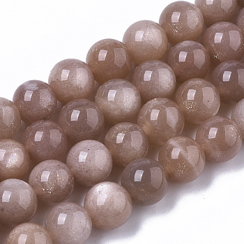 Natural Sunstone Beads Strands, Grade A+, Round, 8~9mm, Hole: 0.7~1mm, about 22~24pcs/Strand,  7.28 inch~7.67 inch(18.5cm~19.5cm)