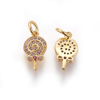 Brass Micro Pave Cubic Zirconia Charms, Sugar, Colorful, Golden, 13x7.5x2mm, Hole: 3mm