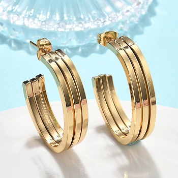 Triple C-Shaped 201 Stainless Steel Stud Earrings, with 304 Stainless Steel Pins, PVD Vacuum Plating, Long-Lasting Plated, Golden, 31x7mm