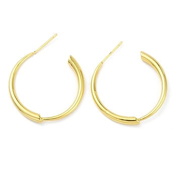 Rack Plating Brass Ring Stud Earrings for Women, Long-Lasting Plated, Lead Free & Cadmium Free, Real 18K Gold Plated, 29.5x29x3mm, Pin: 0.8mm