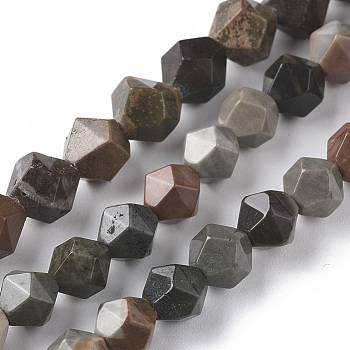 Natural Ocean Jasper Beads Strands, Star Cut Round Beads, Faceted, 6mm, Hole: 1mm, about 51pcs/strand, 14.96 inch(38cm)