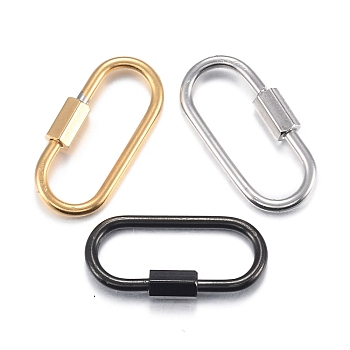 304 Stainless Steel Screw Carabiner Lock Charms, for Necklaces Making, Oval, Mixed Color, 21x11x4mm, Screw: 7x4mm