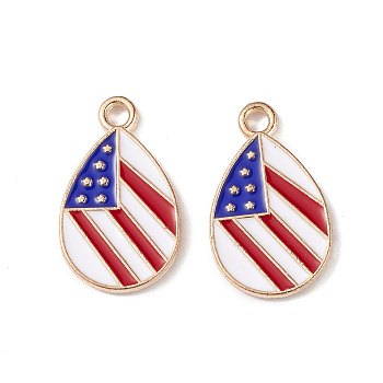 American Flag Style Alloy Enamel Pendants, Light Gold, Teardrop Charm, Colorful, 18.5x11x1.5mm, Hole: 2mm