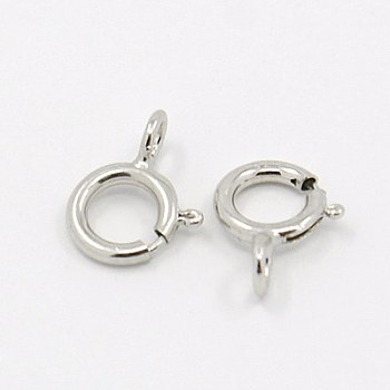 Rhodium Plated Sterling Silver Spring Ring Clasps, Platinum, 5x5x1mm, Hole: 1mm