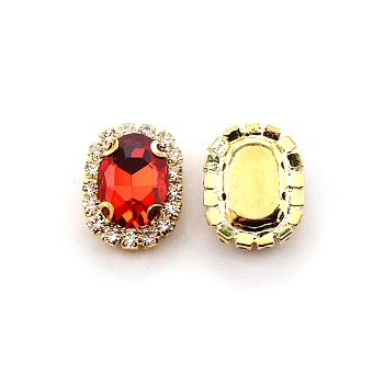 Sew on Rhinestone, Glass Rhinestone, with Light Gold Plated Brass Settings, Garment Accessories, Faceted, Oval, Hyacinth, 18.5x14x6mm, Hole: 1mm