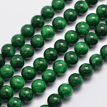 Natural Malaysia Jade Beads Strands, Round, Dyed, Dark Green, 10mm, Hole: 1mm, about 38pcs/strand, 15 inch