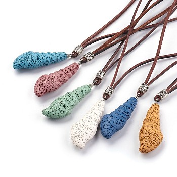 Adjustable Synthetic Lava Rock Pendant Necklaces, with Leather Cord and Alloy Finding, Sea Snail, Mixed Color, 34.64 inch~35.43 inch(88~90cm)
