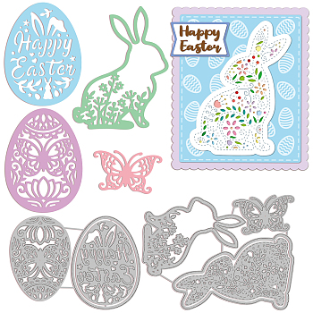 2Pcs 2 Styles Carbon Steel Cutting Dies Stencils, for DIY Scrapbooking, Photo Album, Decorative Embossing Paper Card, Stainless Steel Color, Rabbit & Easter Egg, Easter Theme Pattern, 8.9~11x12.5~14.6x0.08cm, 1pc/style