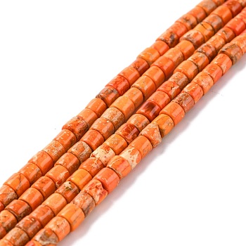 Natural Imperial Jasper Beads Strands, Dyed, Column, Dark Orange, 4~4.5x4mm, Hole: 0.5mm, about 100pcs/strand, 16.14''(41cm)