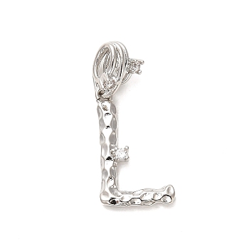 Rack Plating Brass Micro Pave Cubic Zirconia European Dangle Charms, Large Hole Letter Pendant, Platinum, Long-Lasting Plated, Cadmium Free & Lead Free, Letter L, 26.5mm, Charm: 18x11x2mm, Hole: 4x2.5mm