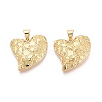 Textured Brass Pendants, Heart Charms, Real 18K Gold Plated, 19x20x4~4.5mm, Hole: 5x3.5mm(KK-T080-62G)