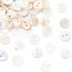 2-Hole Shell Flat Round Buttons, Seashell Color, 10x2mm, Hole: 1.5mm(BUTT-P012-11)