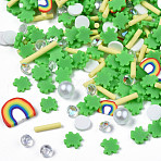Handmade Polymer Clay Sprinkles Mix, Polymer Clay Cabochons with Acrylic Rhinestone and ABS Plastic Imitation Pearl Beads, for Nail Art & Resin Decoration, Mixed Shapes, Medium Sea Green, 2~12x1.5~11x0.5~6mm(X-CLAY-N006-86)
